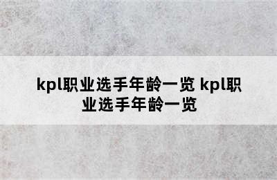 kpl职业选手年龄一览 kpl职业选手年龄一览